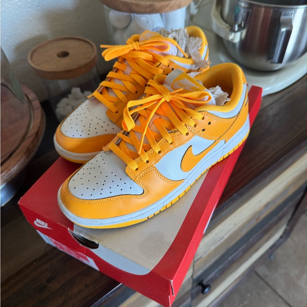 Nike Orange and White Low-Top Dunk Sneakers